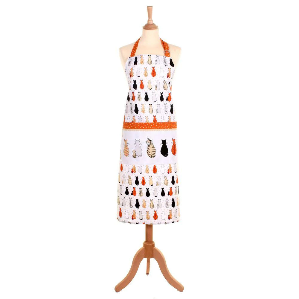 Ulster Weavers Cotton Apron - Cats in Waiting (100% Cotton, Orange) -  White apron with ginger, tabby and black cats - kitchen apron -  Blue Beans 