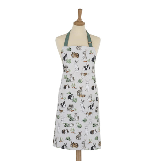 Ulster Weavers Cotton Apron - Rabbit Patch (100% Cotton, Green) - pale green - cute bunnies - carrots - front patch pocket  - adjustable neck and waist ties 